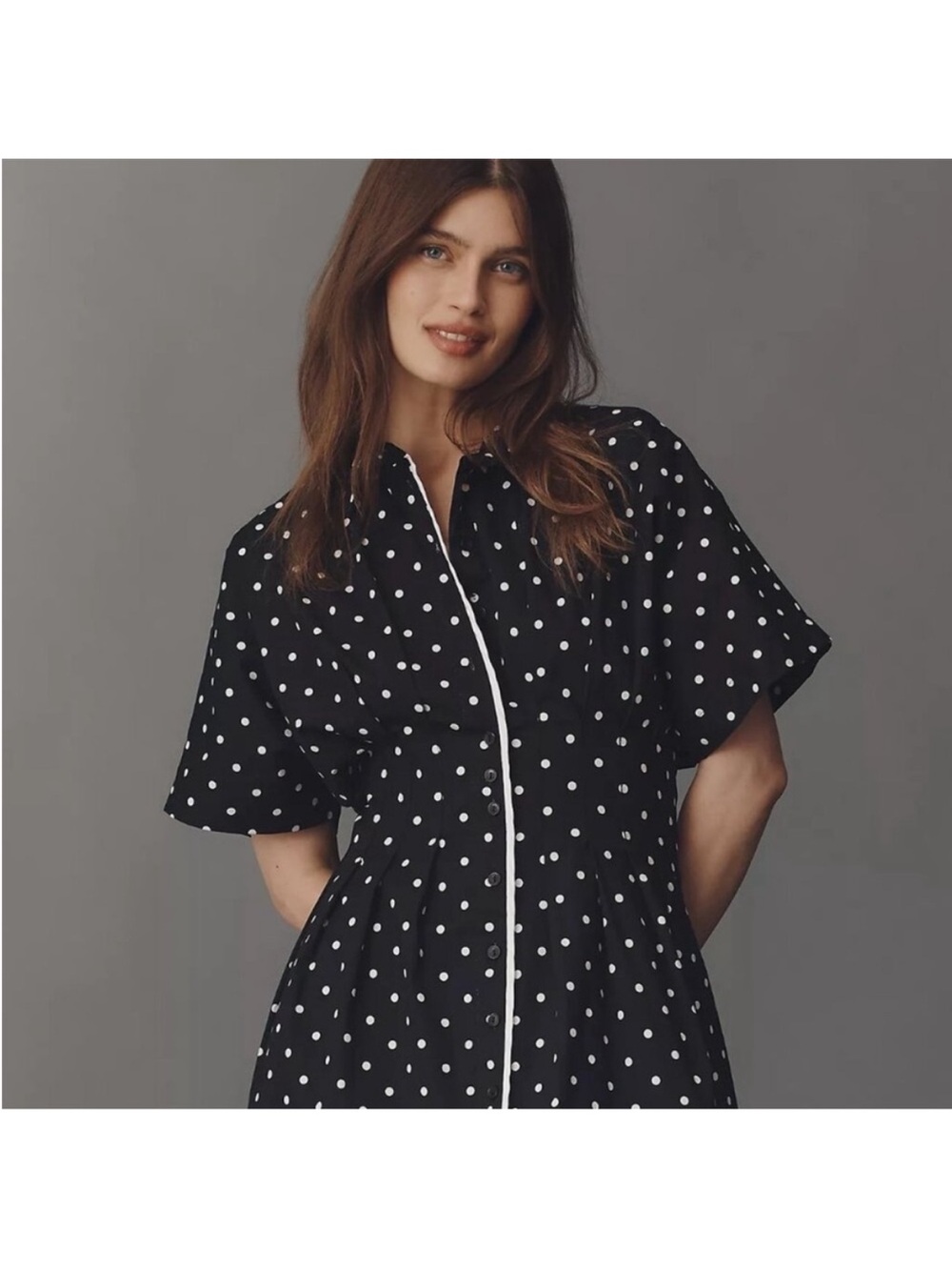 Anthropologie Exquisite Tobie Dress Black Polka Dot NWT Large *damaged*
